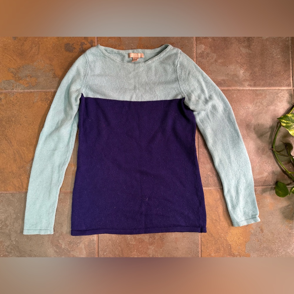 Banana Republic Women Blue Color block 100% Wool/Cashmere Sweater Size S